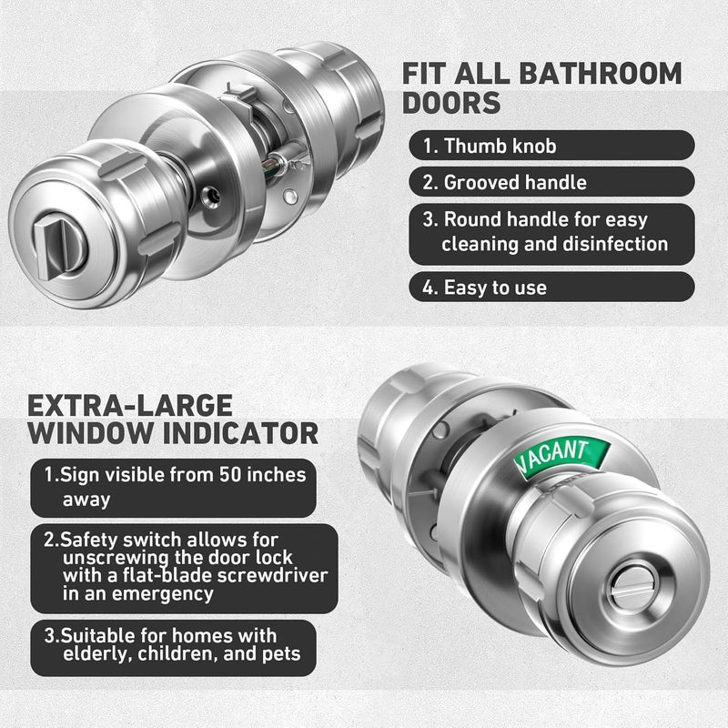 BrightRow Commercial Bathroom Door Handle with Indicator Lock Privacy Door Handle Vacant Occupied Commercial Lock for Public Restroom Bathroom Office Bedroom - Image 2